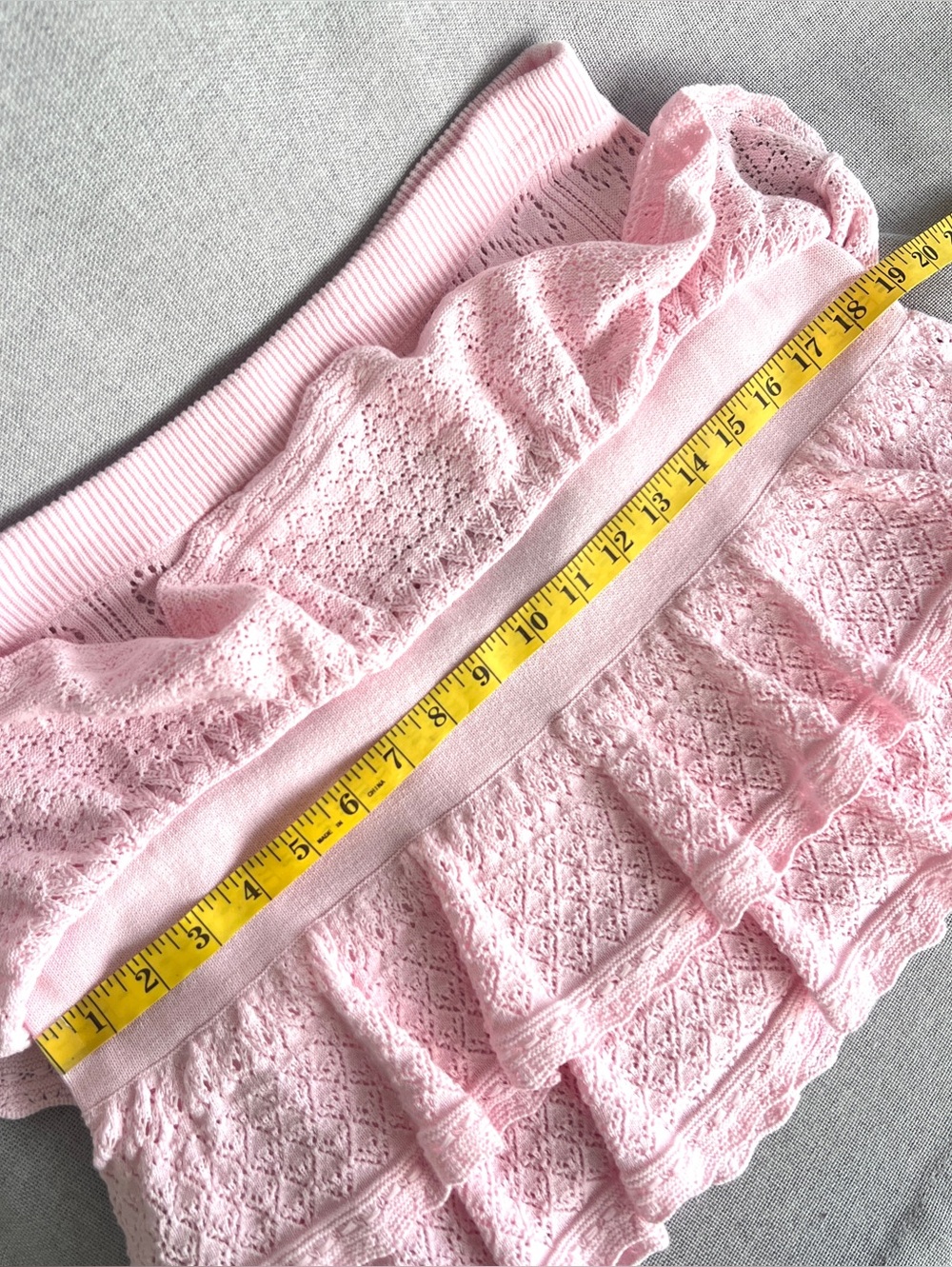 LoveShackFancy Ballerina Pink Baudin Bow Pointelle tiered knit mini skirt size L - Picture 13 of 16
